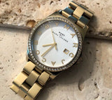 Marc Jacobs Henry Diamonds White Dial Gold Stainless Steel Strap Watch for Women - MBM3045