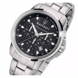 Maserati Successo Chronograph Black Dial Silver Steel Strap Watch For Men - R8873621001