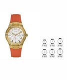 Guess Jet Setter Golden Dial Orange Rubber Watch For Women - W0564L2