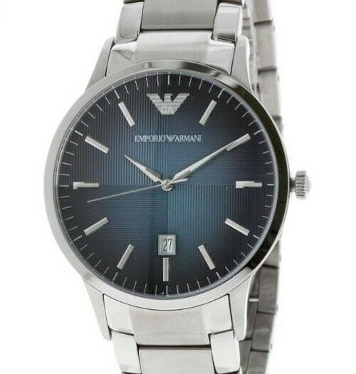 Emporio Armani Renato Blue Dial Silver Steel Strap Watch For Men