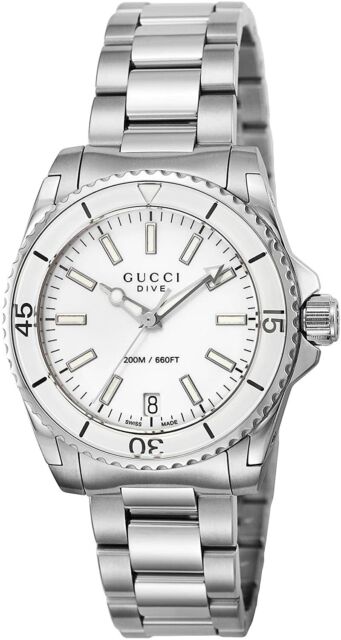 稀少 GUCCI(グッチ) Dive Quartz White Dial Men's Watch Gucci Dive Quartz White Dial Stainless Steel Unisex Watch