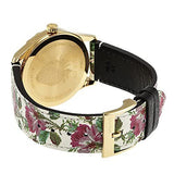 Gucci G Timeless Floral Gold Dial White Leather Strap Watch For Women - YA1264084