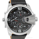 Diesel Uber Chief Oversized 4 Time Black Dial Leather Strap Watch For Men - DZ7376