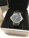 Emporio Armani Gianni T Bar Analog Blue Dial Black Leather Strap Watch For Women - AR1989