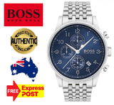 Hugo Boss Navigator Chronograph Blue Dial Silver Steel Strap Watch for Men - 1513498