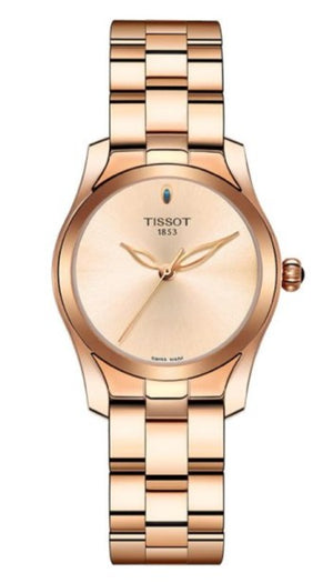 Tissot T Wave Cream Dial Rose Gold Steel Strap Watch For Women - T112.210.33.451.00