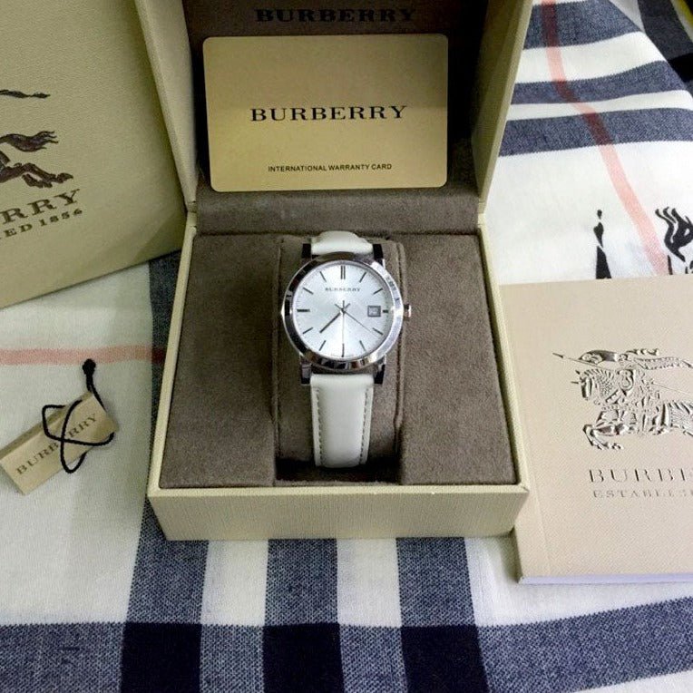 Burberry The City White Dial White Leather Strap Watch for Women - BU9128