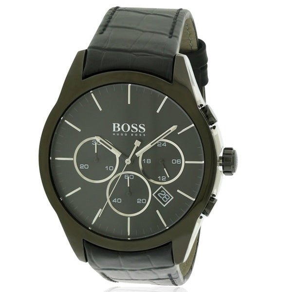 Hugo Boss Onyx Black Dial Black Leather Strap Watch for Men - 1513367