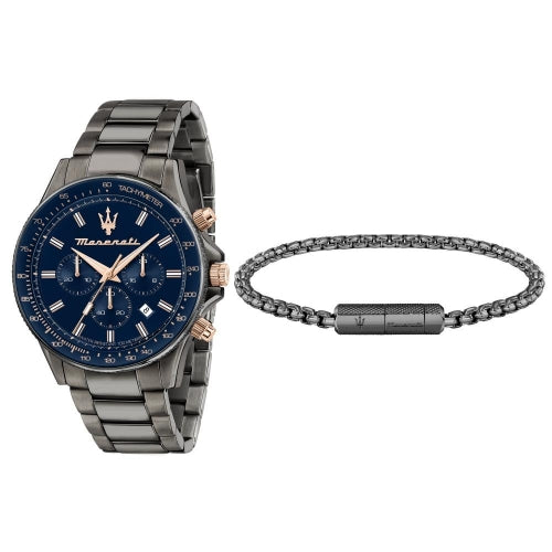 Steel Blue Men Chronograph Maserati Watch SFIDA Stainless For Dial