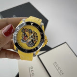 Gucci Dive Tiger Yellow Dial Yellow Rubber Strap Watch For Men - YA136317