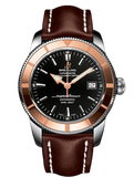 Breitling Superocean Heritage 42mm Rose Gold Chronometer Black Dial Brown Leather Strap Mens Watch - U1732112