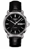 Tissot Automatics III Day Date Black Dial Black Leather Strap Watch For Men - T065.430.16.051.00