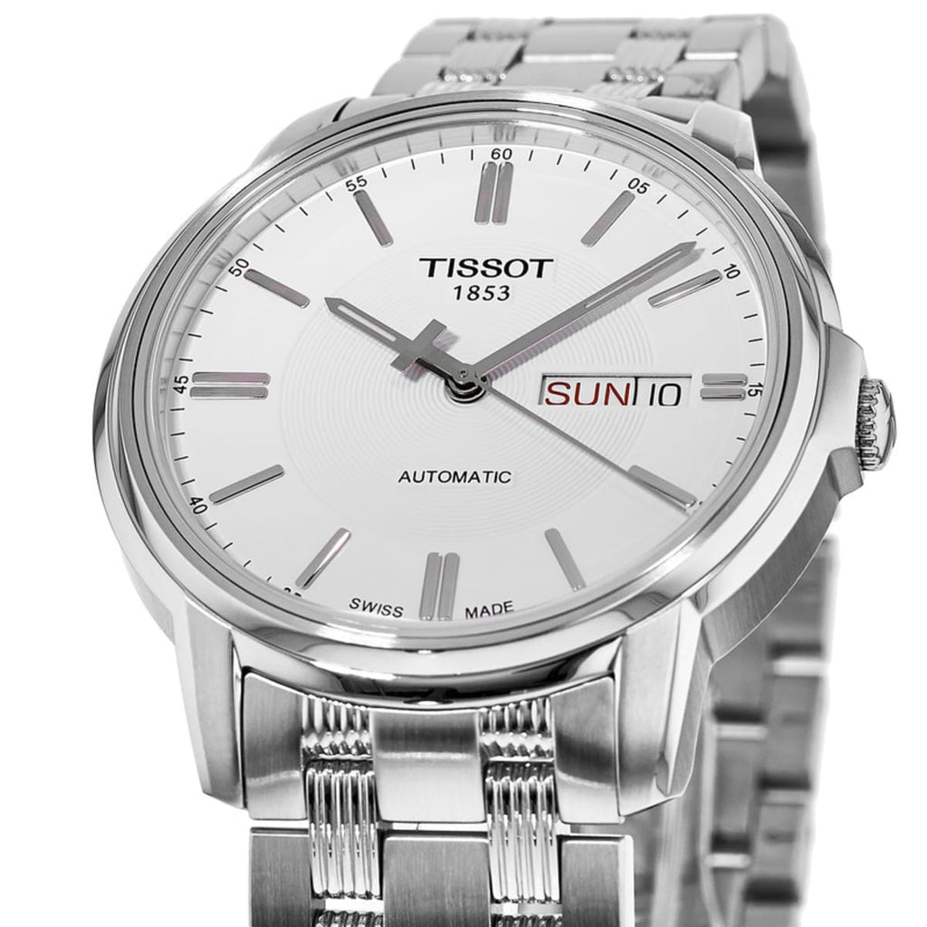 Tissot Automatics III Day Date White Dial Silver Steel Strap Watch