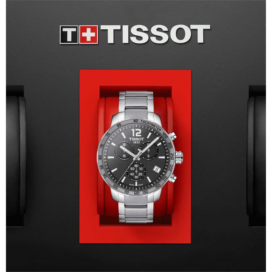 Tissot Quickster Chronograph Black Dial Silver Steel Strap Watch