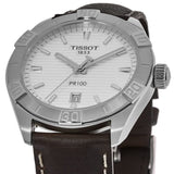 Tissot PR 100 Sport Silver Dial Brown Leather Strap Watch For Men - T101.610.16.031.00