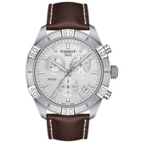 Tissot PR 100 Sport Quartz Chronograph Silver Dial Brown Leather Strap Watch For Men - T101.617.16.031.00