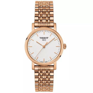 Tissot T Classic Everytime Small White Dial Rose Gold Mesh Bracelet Watch For Women - T109.210.33.031.00