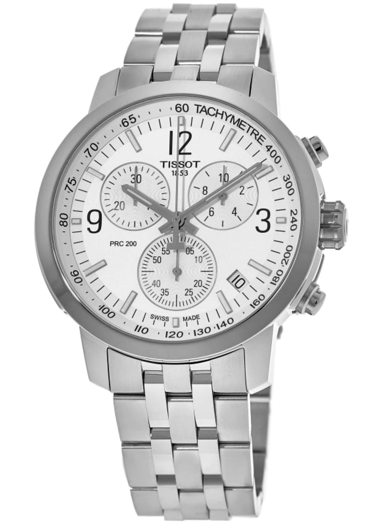 Tissot T Sport PRC 200 Chronograph White Dial Silver Steel Strap Watch For Men - T114.417.11.037.00