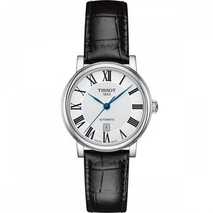 Tissot Carson Premium Automatic Lady Silver Dial Black Leather Strap Watch for Women - T122.207.16.033.00
