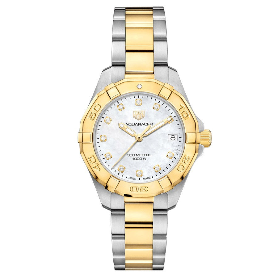 Tag Heuer Aquaracer Quartz 32mm White Mother of Pearl Dial Two Tone Steel Strap Watch for Women - WBD1322.BB0320