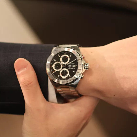 Tag Heuer Formula 1 Automatic Calibre 16 Chronograph 44m Black Dial Silver Steel Strap Watch for Men Watch for Men