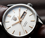 Tag Heuer Carrera Calibre 5 Automatic White Dial Brown Leather Strap Watch for Men - WAR201D.FC6291