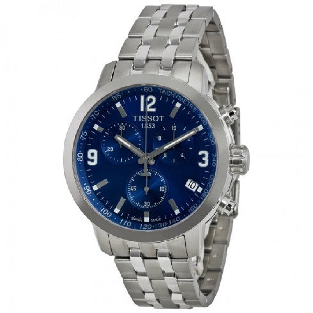 Tissot PRC 200 Chronograph Blue Dial Silver Steel Strap Watch For Men - T055.417.11.047.00