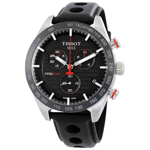 Tissot PRS 516 Chronograph Black Dial Black Leather Strap Watch For Men - T100.417.16.051.00