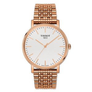 Tissot Everytime Medium White Dial Rose Gold Mesh Bracelet Watch For Men - T109.410.33.031.00