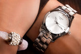 Tissot T Wave Diamonds White Dial Silver Steel Strap Watch For Women - T112.210.11.036.00