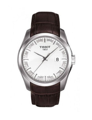 Tissot T Classic Couturier Chronograph White Dial Brown Leather Strap Watch For Men - T035.410.16.031.00