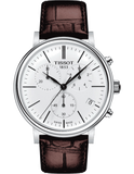 Tissot Carson Premium Chronograph White Dial Brown Leather Strap Watch For Men - T122.417.16.011.00