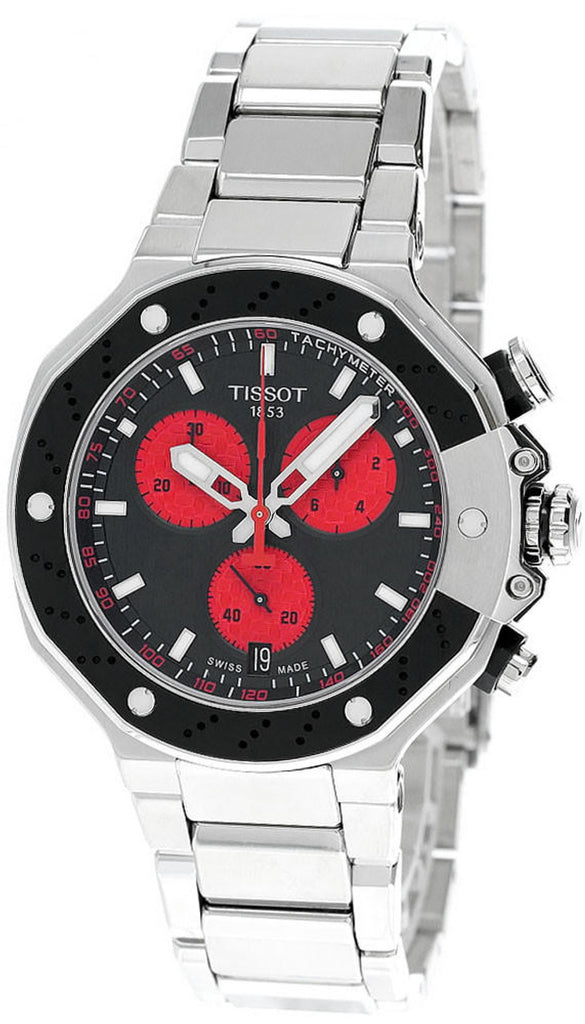 ساعة تيسوت تي رايس مارك ماركيز بإصدار محدود بمينا اسود بسوار فضي