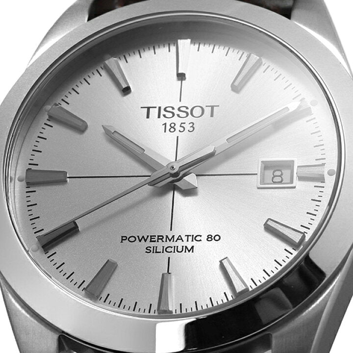 Tissot Gentleman Powermatic 80 Silicium Silver Dial Brown Leather Strap Watch For Men - T127.407.16.031.01