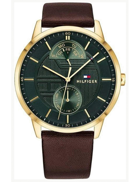 Tommy Hilfiger Hunter Green Dial Brown Leather Strap Watch for Men - 1791607