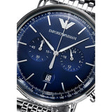 Emporio Armani Aviator Chronograph Blue Dial Silver Steel Strap Watch For Men - AR11238