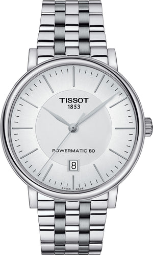 Tissot T Classic Carson Premium Powermatic 80 White Dial Silver Steel Strap Watch For Men - T122.407.11.031.00