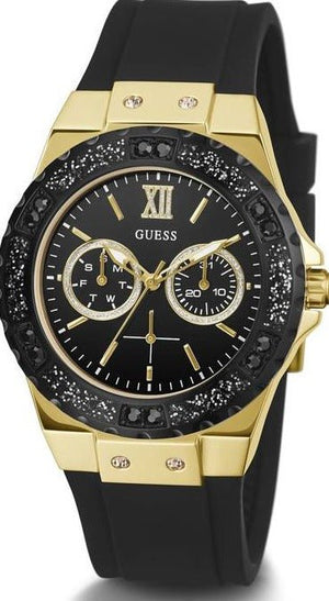 Guess Black Dial Black Rubber Strap Watch For Women - W1053L7