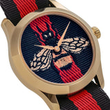 Gucci G Timeless Bee Red & Blue Dial Red Two Tone Nylon Strap Watch For Men - YA1264061