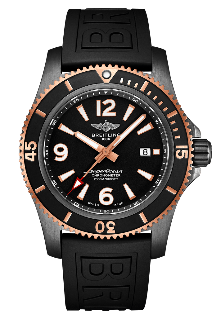 Breitling Superocean Automatic 46mm Black Dial Black Rubber Strap Watch for Men Watch for Men