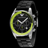 Emporio Armani Chronograph Black Dial Black Rubber Strap Watch For Men - AR5865