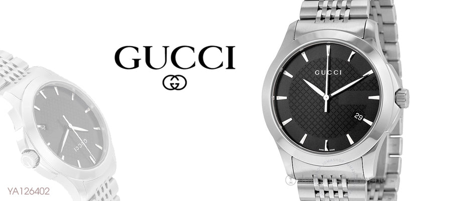 Gucci G Timeless Black Dial Silver Steel Strap Watch For Men - YA126402