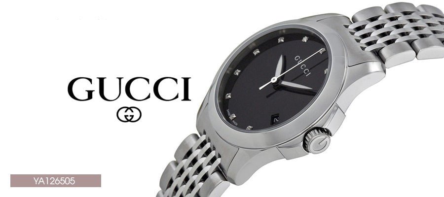 Gucci G Timeless Diamond Mother of Pearl Black Dial Silver Steel