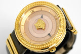 Versace V Metal Icon Gold Dial Brown Strap Watch for Women - VLC130016