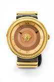 Versace V Metal Icon Gold Dial Brown Strap Watch for Women - VLC130016