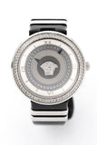 Versace V Metal Icon Silver Dial Black & Silver Strap Watch for Women - VLC010014