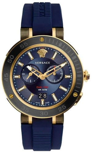 Versace V Extreme Chronograph Blue & Gold Tone Dial Blue Rubber Strap Watch for Men - VCN010017