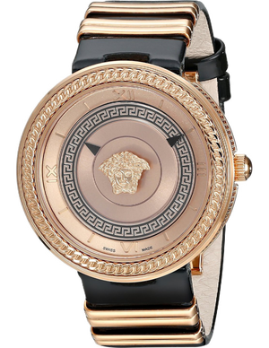 Versace V Metal Icon Gold Dial Black & Gold Strap Watch for Women - VLC030014