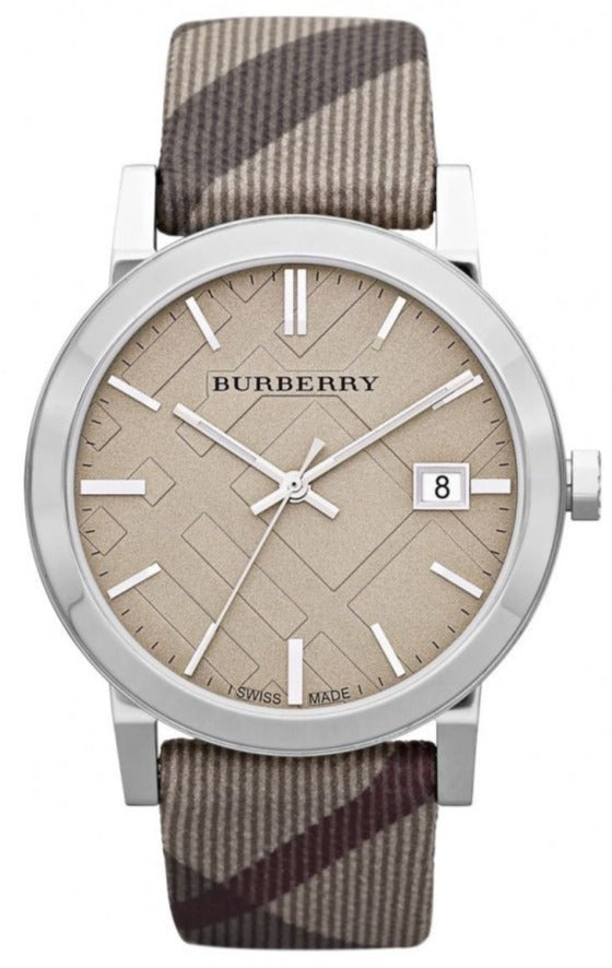 Burberry The City Beige Dial Chequered Brown Leather Strap