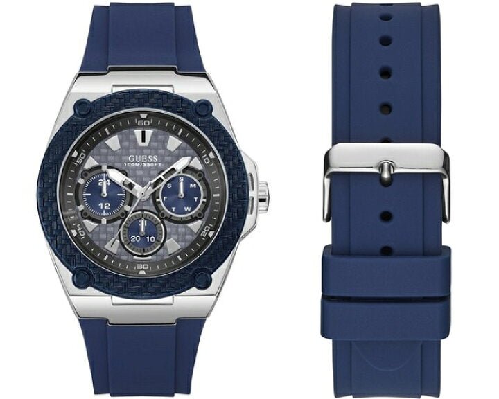 Guess Legacy Grey Dial Blue Silicone Strap Watch For Men - W1049G1
